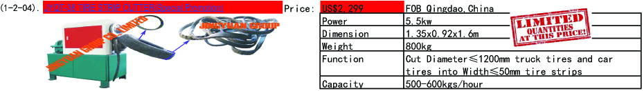 Price Discounting Promotion For JYQT-38 TIRE STRIP CUTTER, the original price is US$2900- now the promotion price is US$2299 FOB Qingdao,China